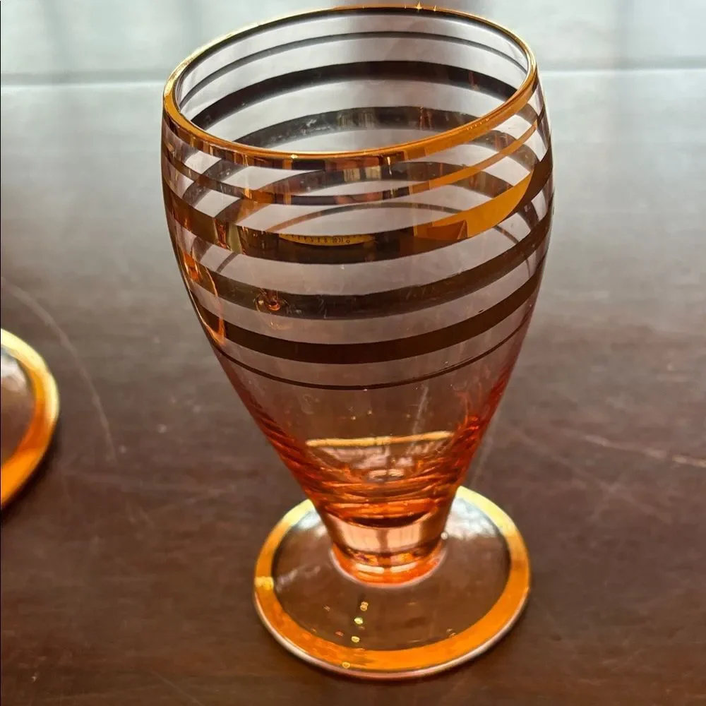 Vintage 1950s Handmade Romanian Amber Pink Glass Decanter Set